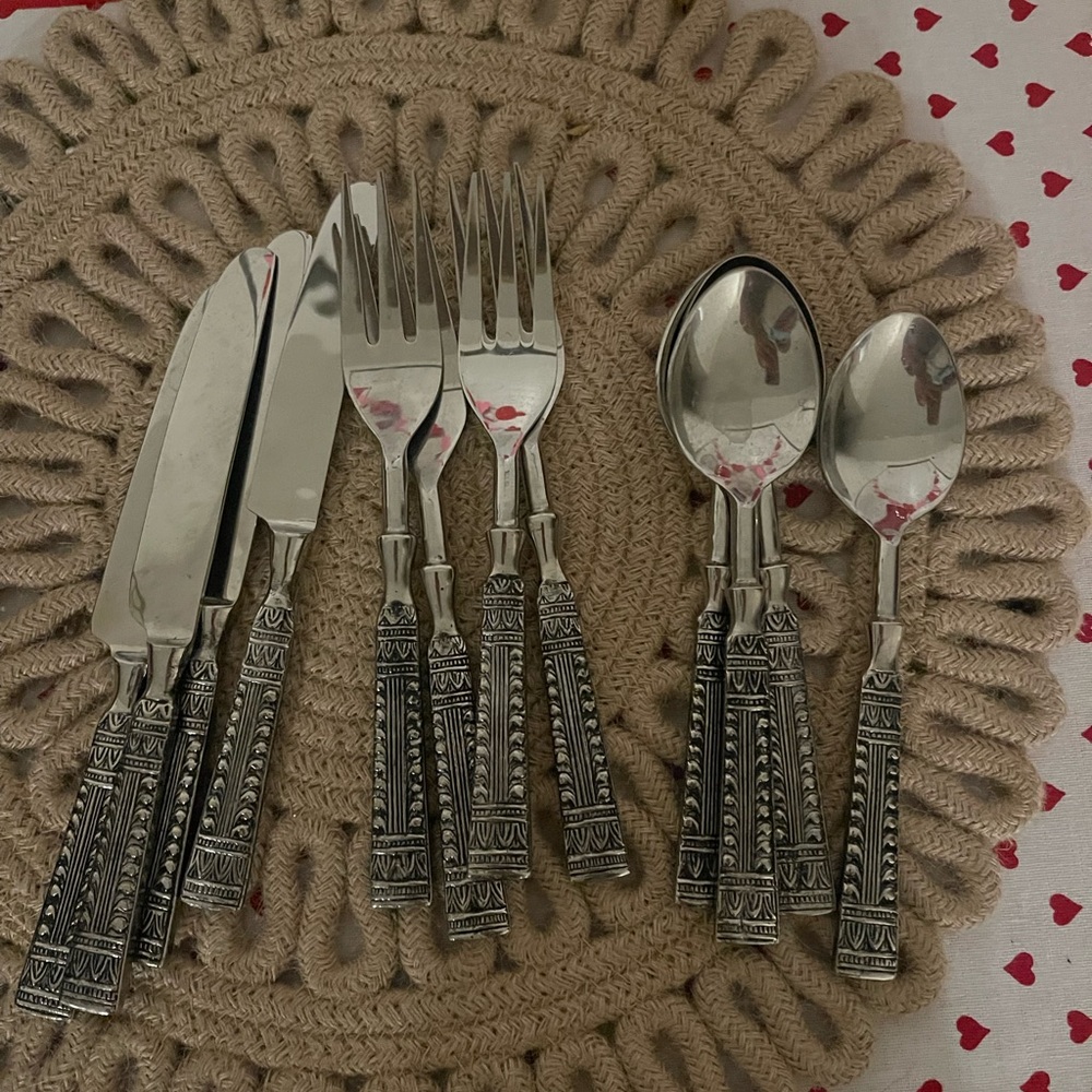 Pewter Silver Flatware Set for Dining